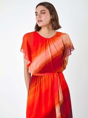 Roman Orange Ombre Cape Sleeve Midi Dress - Image 4 of 5
