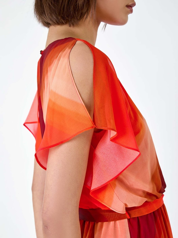 Roman Orange Ombre Cape Sleeve Midi Dress - Image 5 of 5
