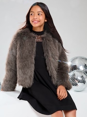 Lipsy Grey Faux Fur Coat (5-16yrs) - Image 1 of 4