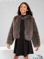 Lipsy Grey Faux Fur Coat (5-16yrs) - Image 2 of 4