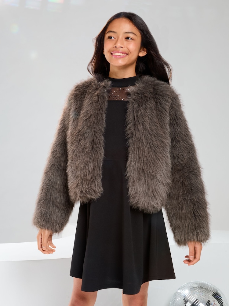 Lipsy Grey Faux Fur Coat (5-16yrs) - Image 2 of 4