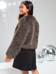 Lipsy Grey Faux Fur Coat (5-16yrs) - Image 4 of 4