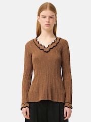 Jigsaw Brown Scallop Textured Rib Top - Image 1 of 6