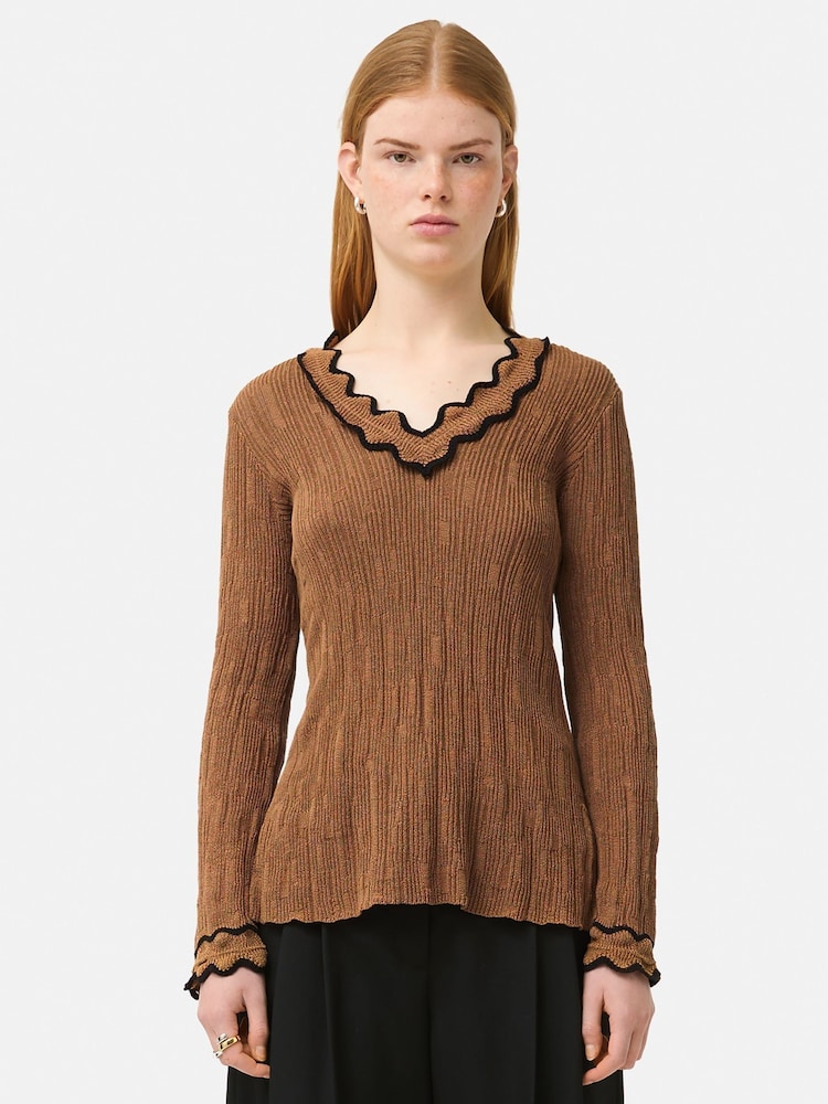 Jigsaw Brown Scallop Textured Rib Top - Image 1 of 6