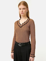 Jigsaw Brown Scallop Textured Rib Top - Image 2 of 6