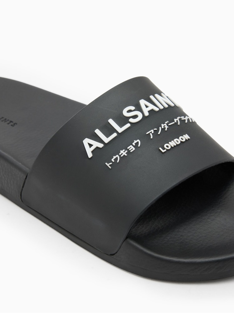 AllSaints Black Underground Sliders - Image 5 of 5