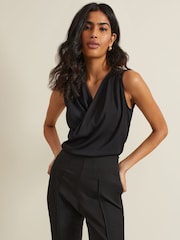 Phase Eight Black Sutton Sleeveless Drape Rib Top - Image 1 of 7