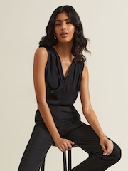 Phase Eight Black Sutton Sleeveless Drape Rib Top - Image 4 of 7