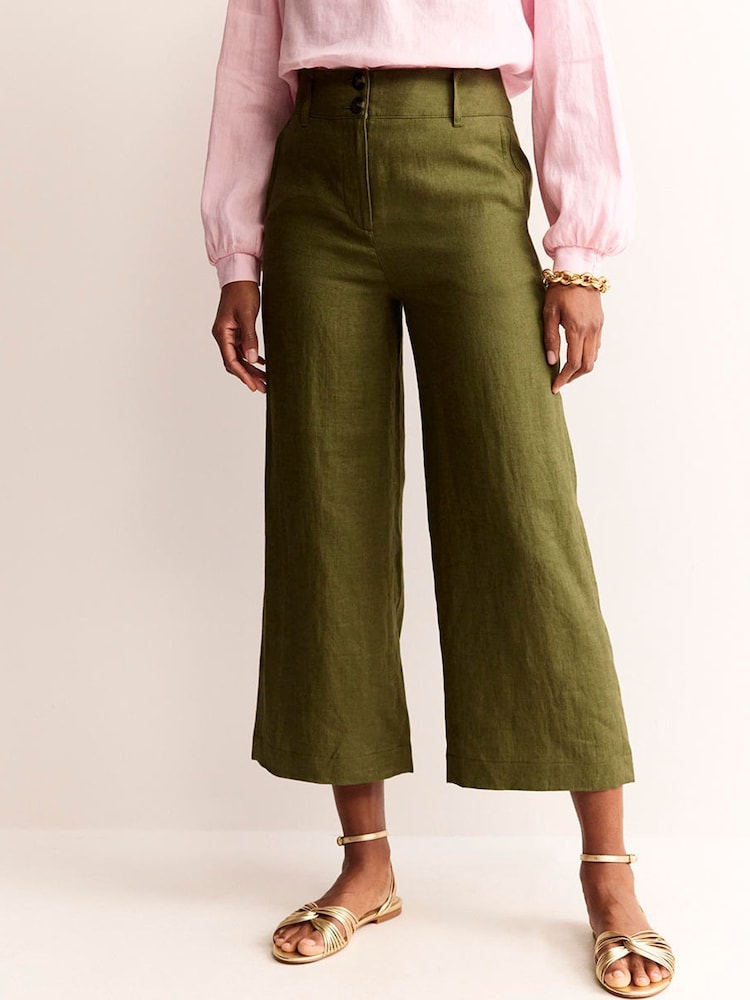 Boden Green 100% Cotton Westbourne Linen Crop Trousers - Image 2 of 5