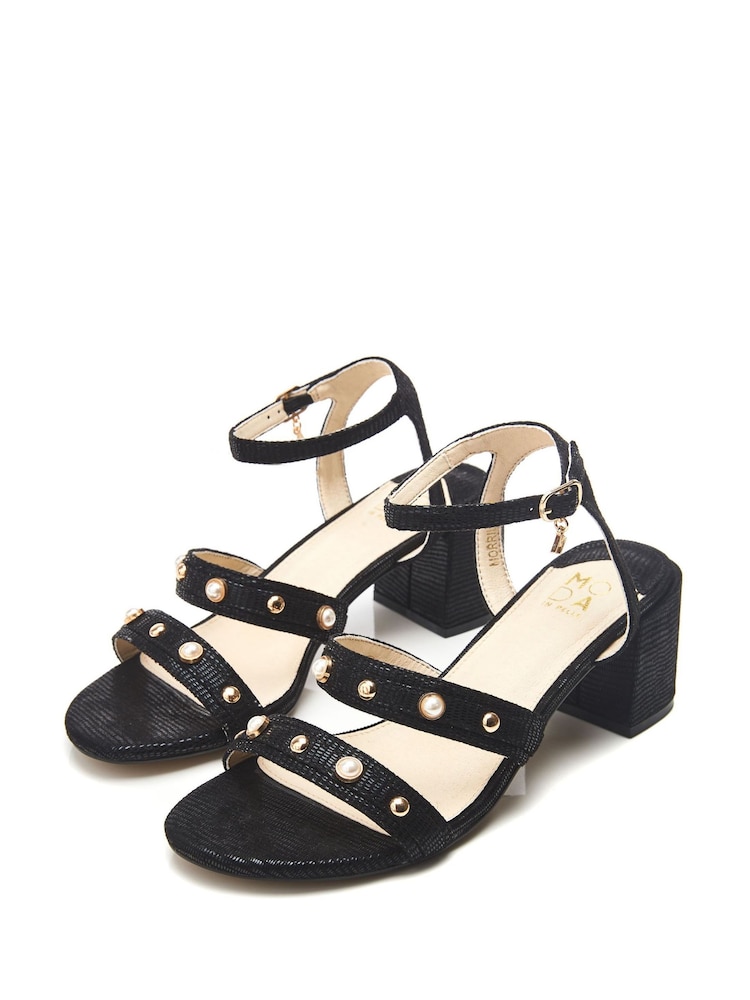 Moda in Pelle Morrila Two Part Pearl Detail Block Sandals - Image 2 of 4