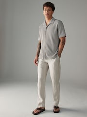 Neutral Brown Stripe Cuban Collar Textured Jersey Short Sleeve Shirt - Image 2 of 7