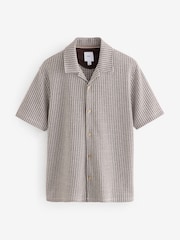 Neutral Brown Stripe Cuban Collar Textured Jersey Short Sleeve Shirt - Image 6 of 7