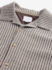Neutral Brown Stripe Cuban Collar Textured Jersey Short Sleeve Shirt - Image 7 of 7