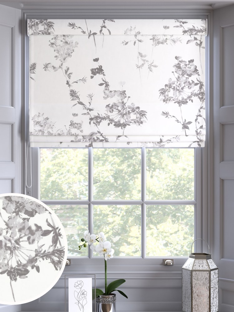 Grey Floral Made to Measure 100% Cotton Roman Blind - Image 1 of 6