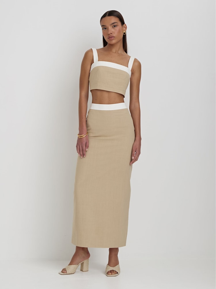 4th & Reckless Natural ELIAN Linen Square Neck Crop Top - Image 1 of 5