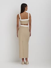 4th & Reckless Natural ELIAN Linen Square Neck Crop Top - Image 2 of 5