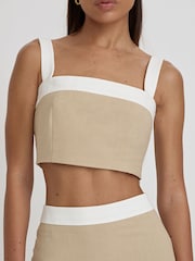4th & Reckless Natural ELIAN Linen Square Neck Crop Top - Image 4 of 5