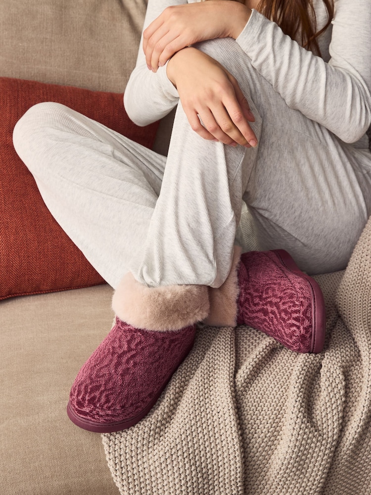 Burgundy Red Faux Fur Boot Slippers - Image 1 of 7