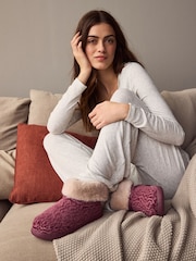 Burgundy Red Faux Fur Boot Slippers - Image 2 of 7