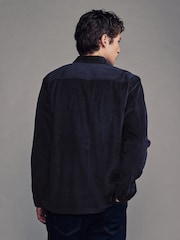 Navy Blue Corduroy Twin Pocket 100% Cotton Shacket Overshirt - Image 2 of 7