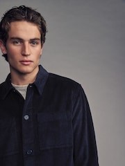 Navy Blue Corduroy Twin Pocket 100% Cotton Shacket Overshirt - Image 3 of 7