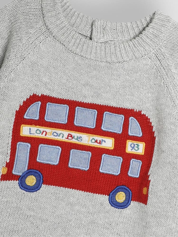 JoJo Maman Bébé Marl Grey London Bus Jumper - Image 3 of 3