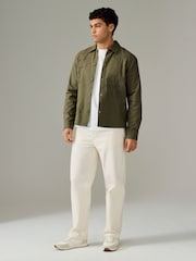 Khaki Green Floral Embroidered Shacket 100% Cotton Overshirt - Image 2 of 7