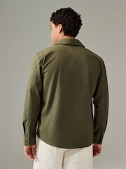Khaki Green Floral Embroidered Shacket 100% Cotton Overshirt - Image 4 of 7