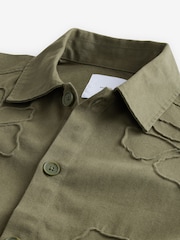 Khaki Green Floral Embroidered Shacket 100% Cotton Overshirt - Image 6 of 7