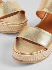 LK Bennett Gold Adriana Leather Raffia Wedges - Image 2 of 2