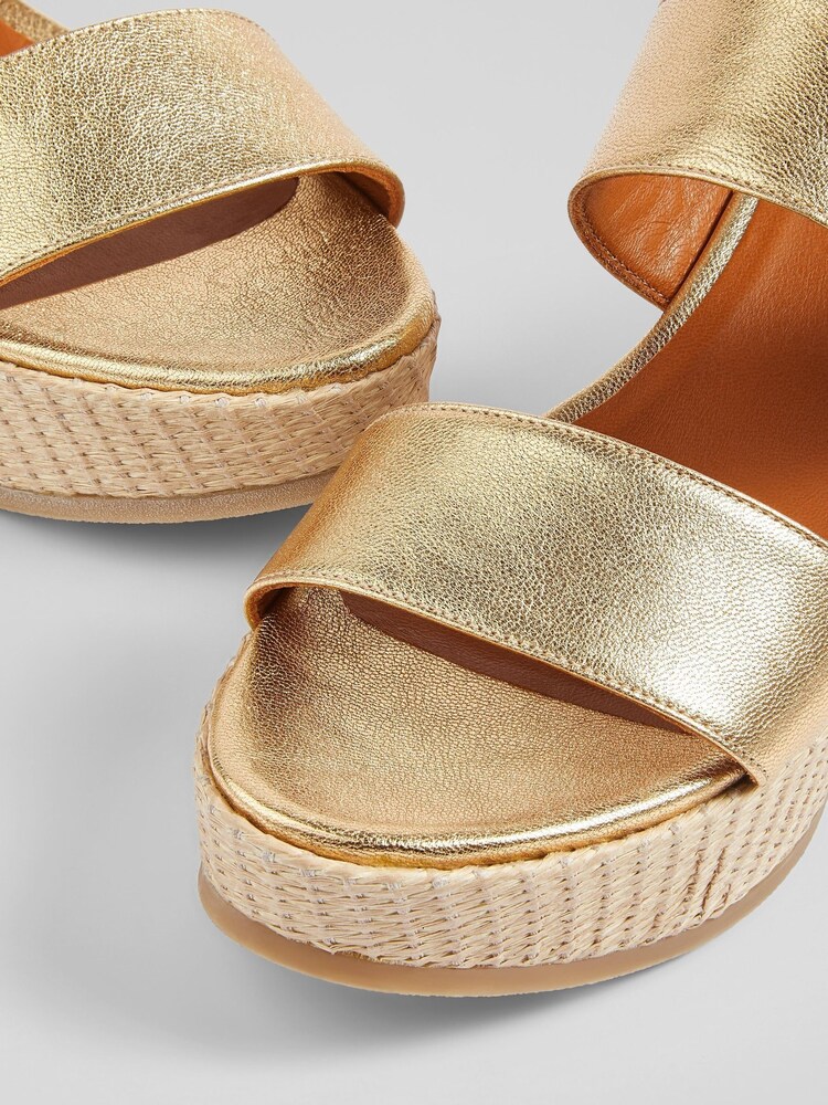 LK Bennett Gold Adriana Leather Raffia Wedges - Image 2 of 2