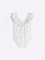 River Island Cream Girls Frill Foiled Swimsuit - Image 2 of 3
