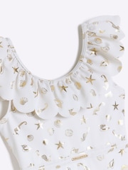 River Island Cream Girls Frill Foiled Swimsuit - Image 3 of 3