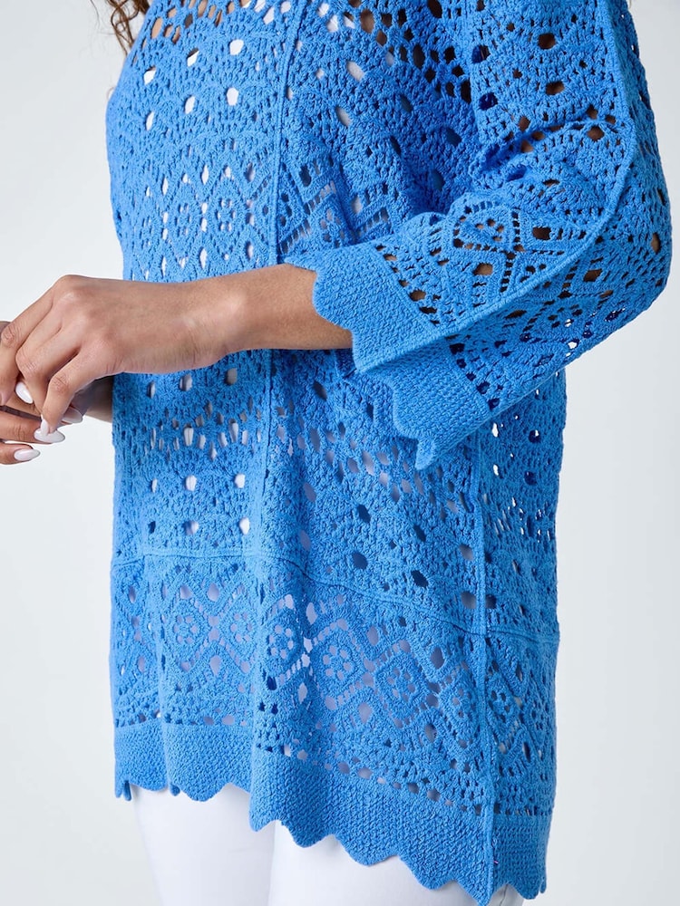 Roman Blue Crochet Tunic 100% Cotton Top - Image 5 of 5