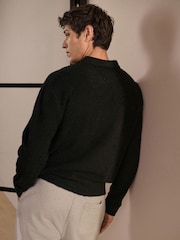 Black Relaxed Fit Bouclé Texture Polo Neck Jumper - Image 3 of 7