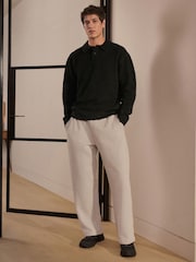 Black Relaxed Fit Bouclé Texture Polo Neck Jumper - Image 4 of 7