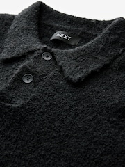 Black Relaxed Fit Bouclé Texture Polo Neck Jumper - Image 6 of 7