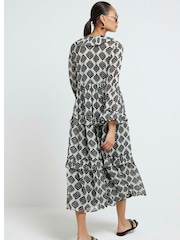 River Island Black 100% Cotton Frill Front Maxi Dress - Image 2 of 4