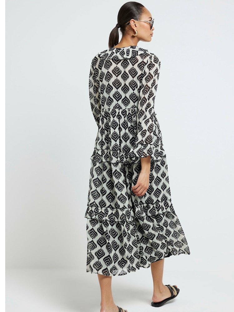 River Island Black 100% Cotton Frill Front Maxi Dress - Image 2 of 4 River Island Black 100% Cotton Frill Front Maxi Dress - Image 2 of 4