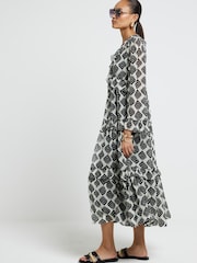 River Island Black 100% Cotton Frill Front Maxi Dress - Image 3 of 4