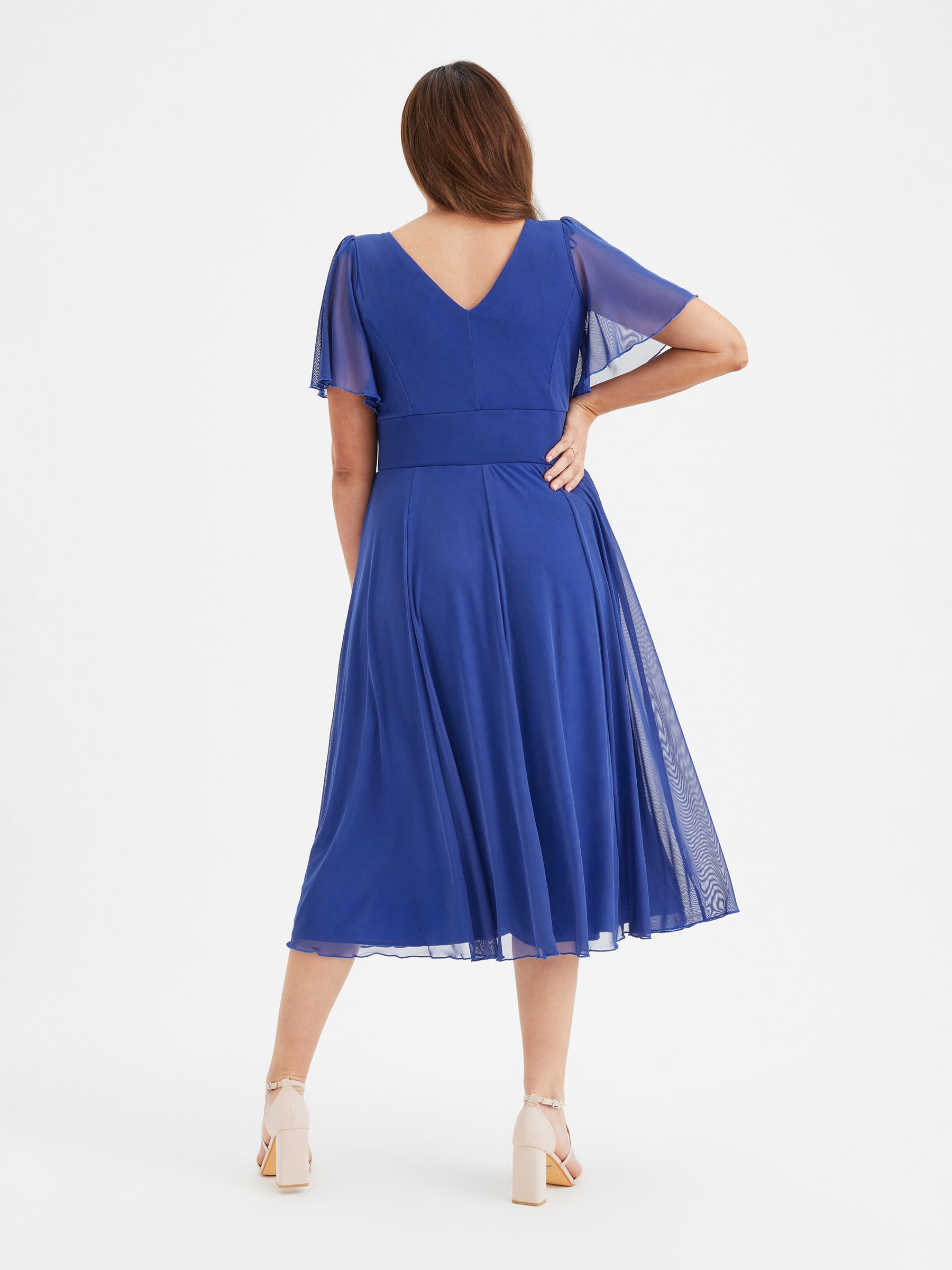 Buy Scarlett & Jo Blue Victoria Angel Sleeve Mesh Midi long Dress from ...