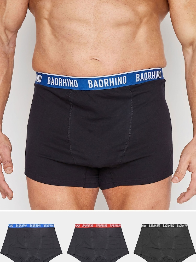 BadRhino Big & Tall Black 100% Cotton Waistband Boxers 3 Pack - Image 1 of 4