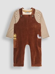 JoJo Maman Bébé Toffee Safari Friends Applique Velour Dungarees & Top Set - Image 1 of 6