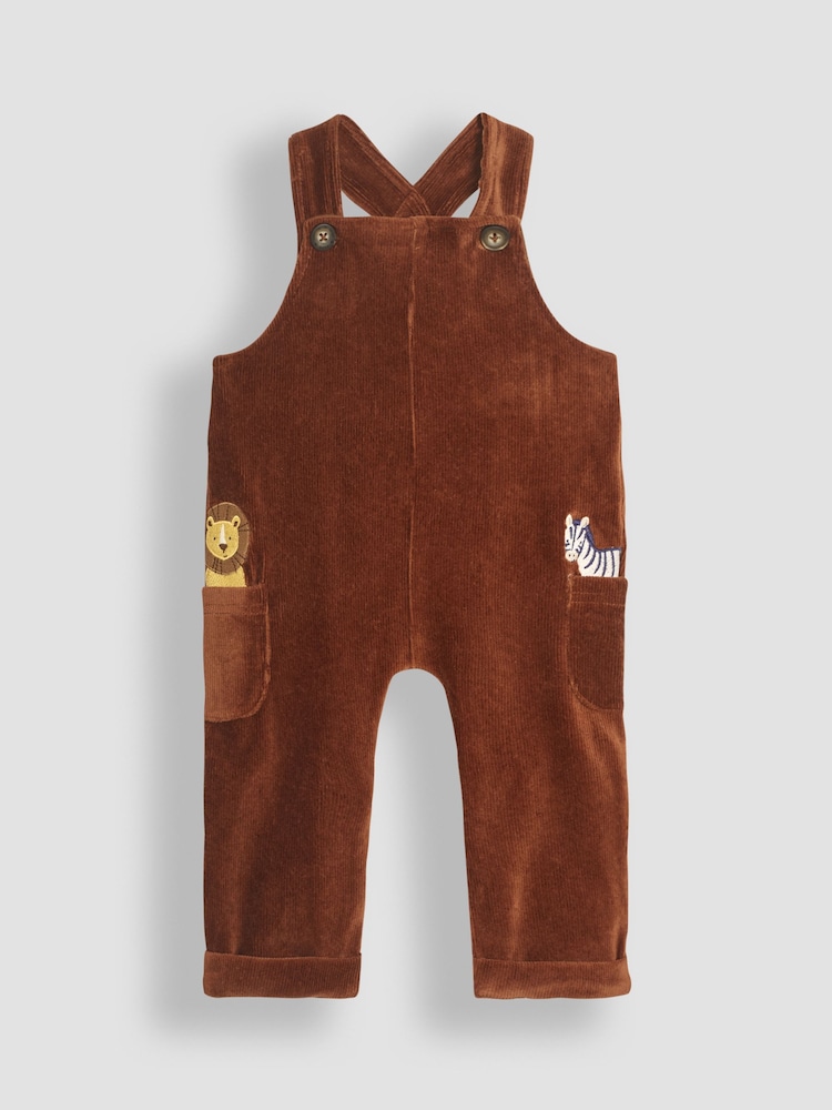 JoJo Maman Bébé Toffee Safari Friends Applique Velour Dungarees & Top Set - Image 2 of 6 JoJo Maman Bébé Toffee Safari Friends Applique Velour Dungarees & Top Set - Image 2 of 6