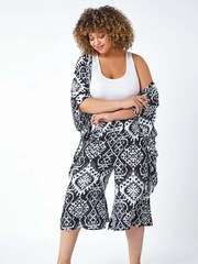 Roman Black Roman Boho Print Crinkle Culottes - Image 1 of 5