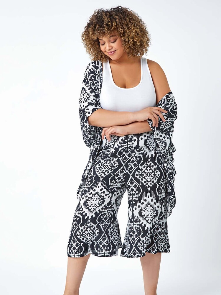 Roman Black Roman Boho Print Crinkle Culottes - Image 1 of 5