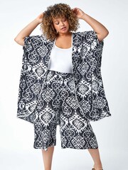 Roman Black Roman Boho Print Crinkle Culottes - Image 2 of 5
