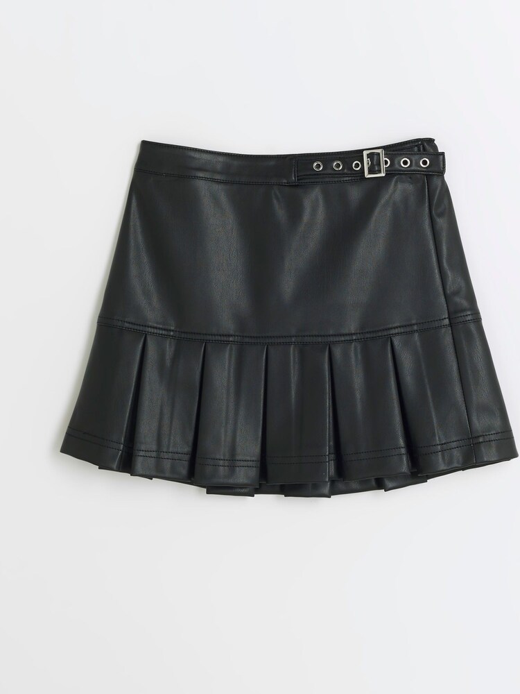 River Island Mädchen-Faltenrock aus 100 % Baumwolle und Kunstleder - Bild 1 von 4