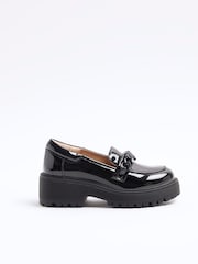 River Island Black Girls Patent Drench Chain Loafers - Image 1 of 4