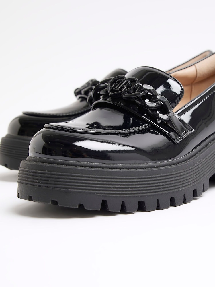River Island Black Girls Patent Drench Chain Loafers - Image 2 of 4 River Island Black Girls Patent Drench Chain Loafers - Image 2 of 4